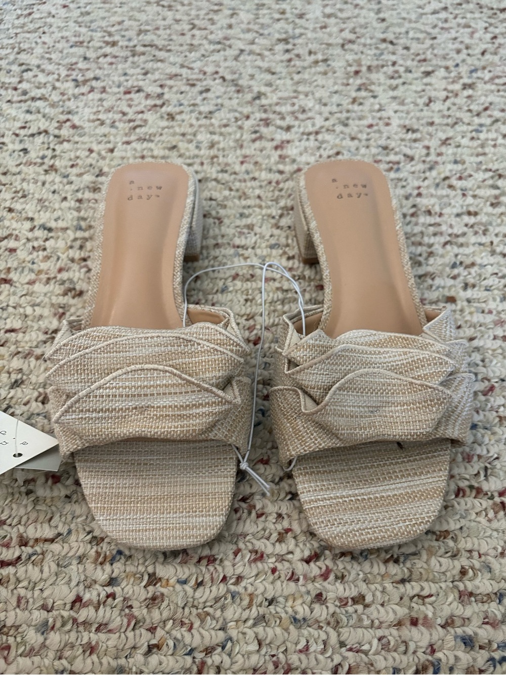 a new day Beige Woven Slide Mules with Low Block Heel